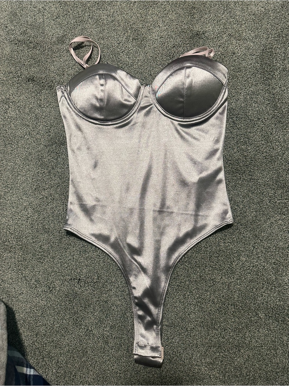 Women's Silver Satin Underwire Bodysuit